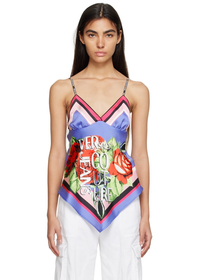 Versace Jeans Couture Blue Roses Foulard Tank Top