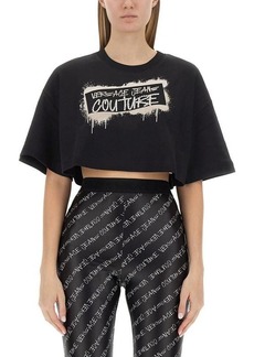 VERSACE JEANS COUTURE CROPPED T-SHIRT WITH GRAFFITI LOGO