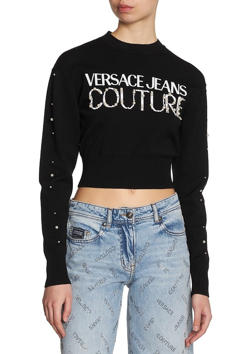 Versace Jeans Couture Embellished Logo Crop Sweater