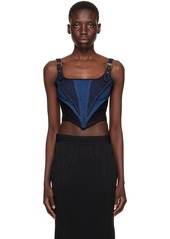 Versace Jeans Couture Indigo & Black Baroque Buckle Bustier Tank Top