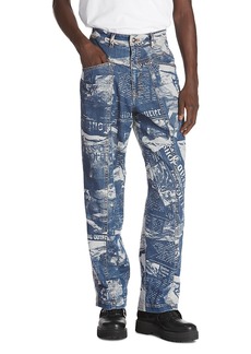 Versace Jeans Couture Magazine Print Straight Fit Jeans in Indigo