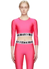 Versace Jeans Couture Pink Shiny Cropped Long Sleeve T-Shirt