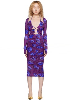 Versace Jeans Couture Purple Ruched Midi Dress