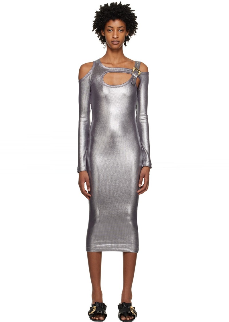 Versace Jeans Couture Silver Baroque Buckle Midi Dress