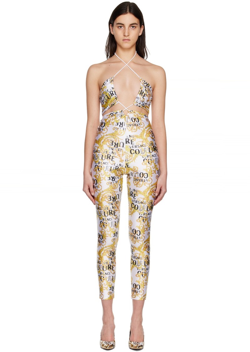 Versace Jeans Couture White & Yellow Printed Jumpsuit