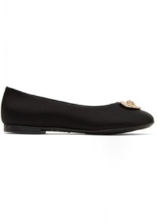 Versace Kids Black Crystal Heart Medusa Ballerina Flats