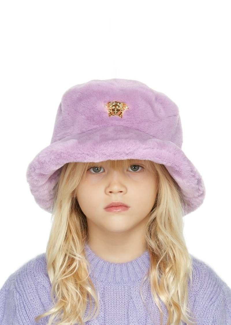 Versace Kids Purple Faux-Fur Medusa Bucket Hat