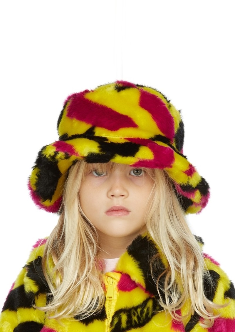 Versace Kids Yellow Faux-Fur 'La Greca' Bucket Hat