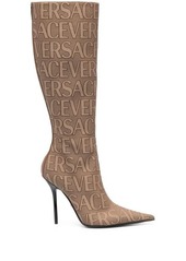 VERSACE LA VACANZA Allover logo heel high boots