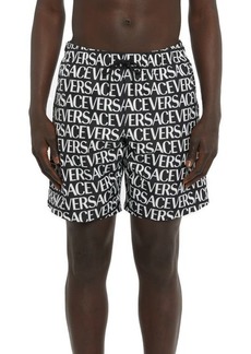 Versace Logo Print Swim Trunks