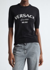 Versace Logo Short Sleeve Virgin Wool Sweater