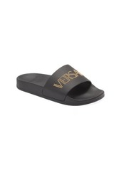 Versace Logo Studded Slide Sandal in Black/Gold at Nordstrom