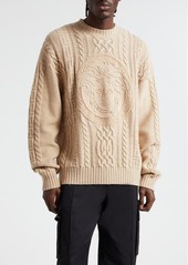 Versace Medusa Embroidered Cable Knit Virgin Wool Sweater
