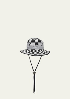 Versace Men's Damier-Print Logo Bucket Hat