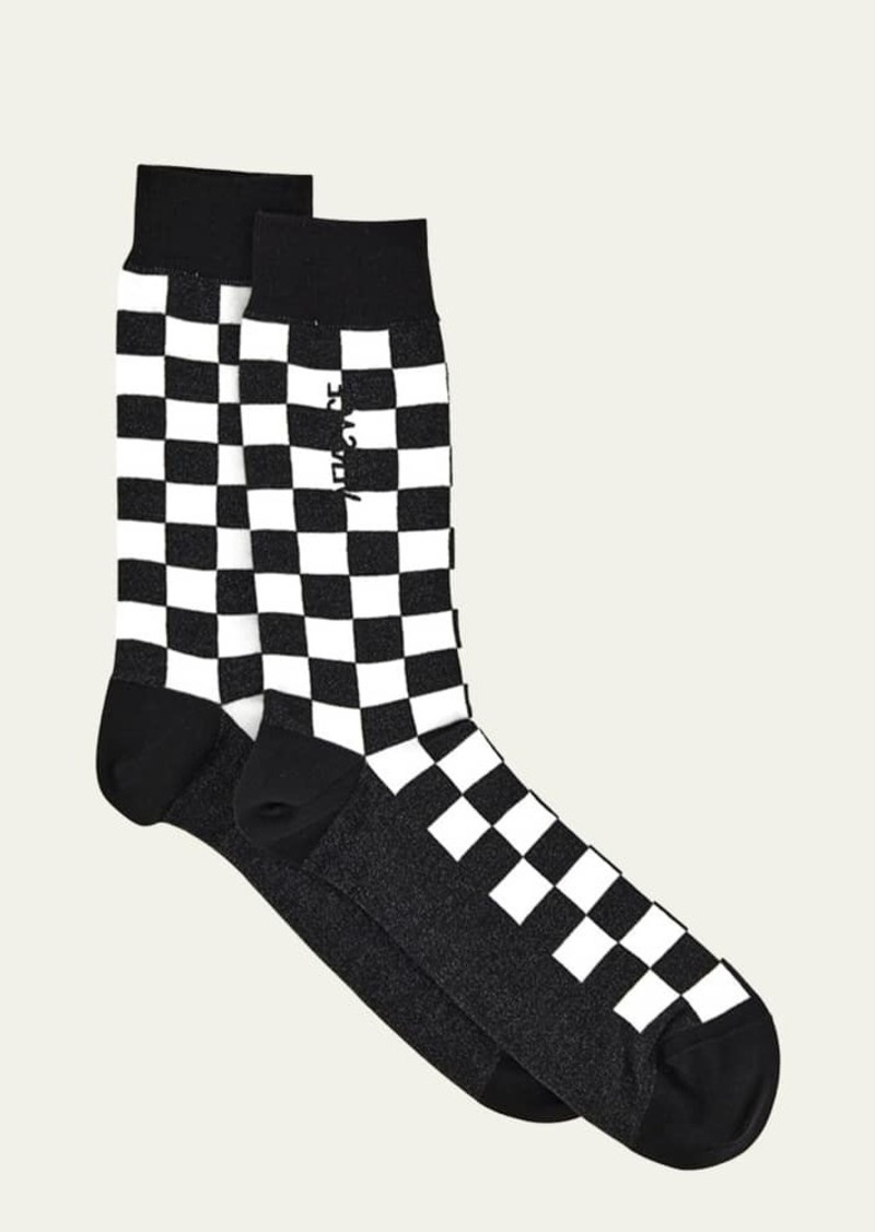 Versace Men's Embroidered Damier Crew Socks