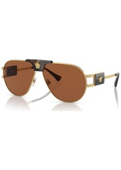 Versace Men's Sunglasses, VE225263-x 63 - Gold-Tone, Dark Brown