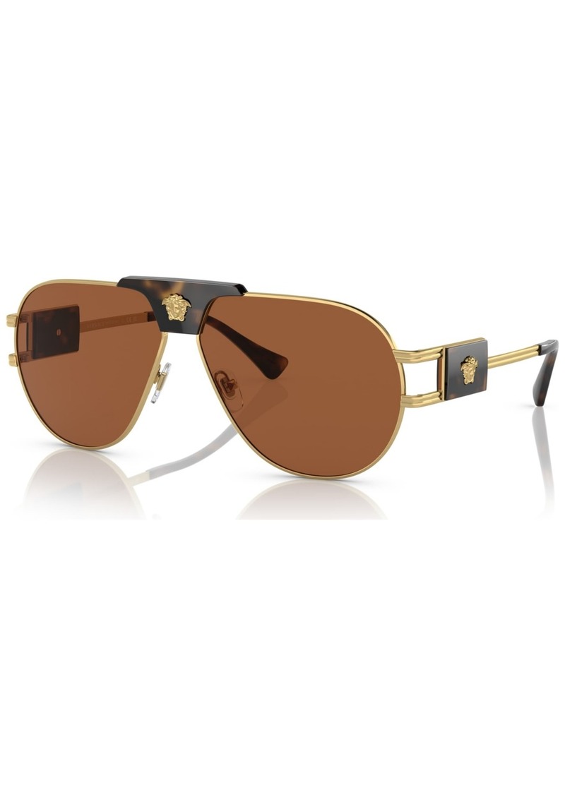 Versace Men's Sunglasses, VE225263-x 63 - Gold-Tone, Dark Brown
