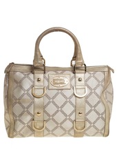 Versace Metallic Gold/cream Signature Canvas And Leather Snap Out Of It Satchel