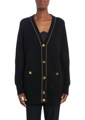 Versace Metallic Stitch Detail Wool Cardigan