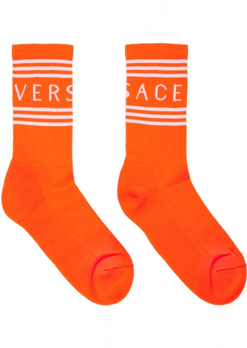 Versace Orange 90s Vintage Logo Socks