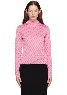 Versace Pink 'La Greca' Long Sleeve Crewneck