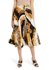 Versace Pleated Barocco Acanthus Print Midi Skirt