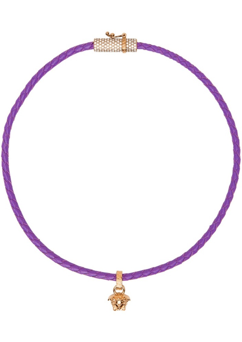 Versace Purple Leather Crystal Medusa Necklace
