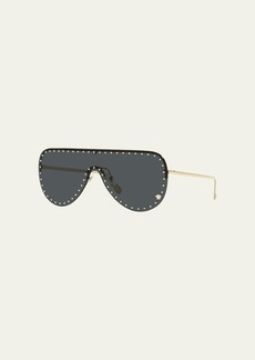 Versace Rimless Studded Metal Shield Sunglasses