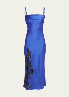 Versace Satin Lace-Embroidered Midi Slip Dress