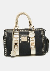 Versace Signature Fabric And Leather Studded Snap Out Of It Satchel