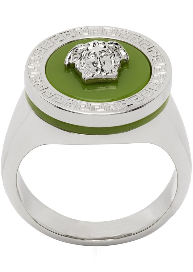 Versace Silver & Green Medusa Ring