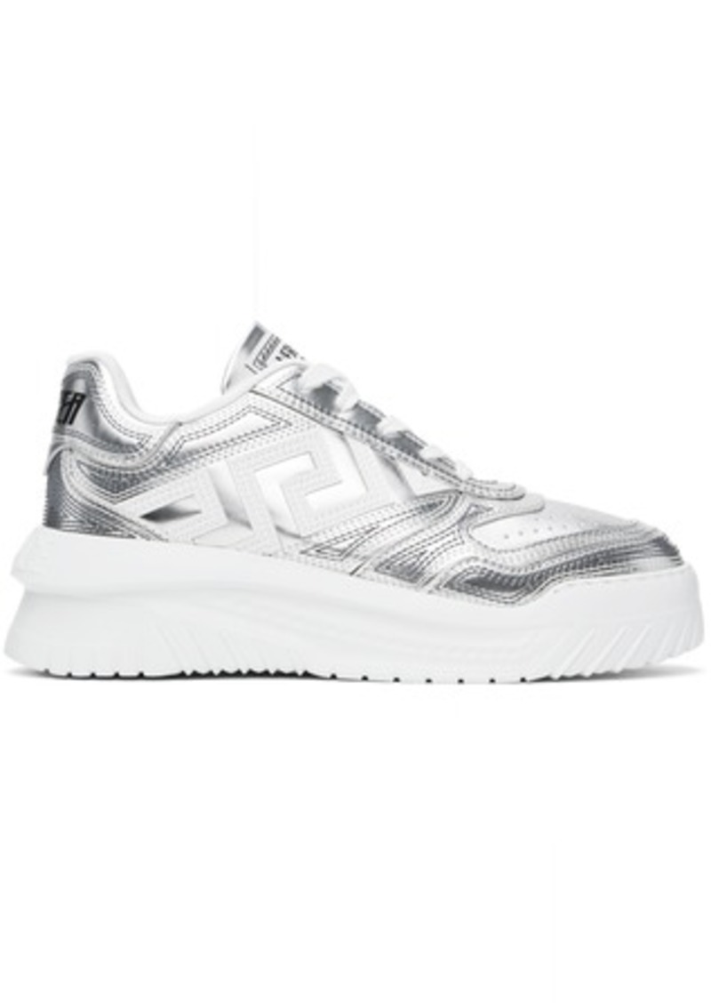 Versace Silver & White Metallic Greca Oddisea Sneakers