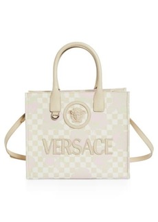 Versace Small Check Jacquard & Leather Tote
