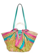 Versace Small Wrapped Straw Tote in Rope Turquoise-Versace Gold at Nordstrom