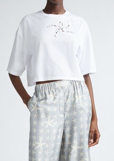 Versace Starfish Logo Crystal Embellished Crop Cotton T-Shirt