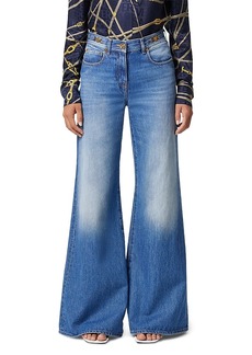 Versace Stone Wash High Rise Cotton Jeans in Medium Blue