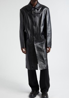 Versace Strap Detail Calfskin Leather Coat
