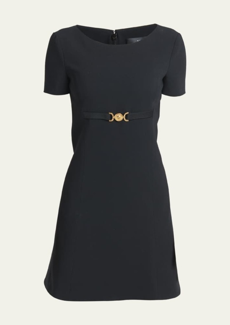 Versace Techno-Cady Short Sleeve A-Line Mini Dress