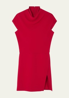 Versace Turtleneck Cap-Sleeve Cady Slit Mini Dress