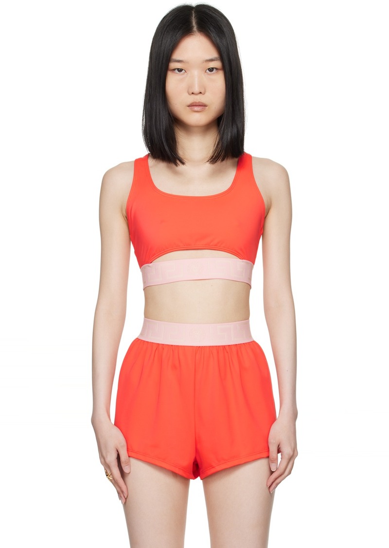 Versace Underwear Orange Greca Border Bikini Top