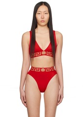 Versace Underwear Red Greca Border Bikini Top