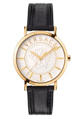 Versace V-Essential Leather Strap Watch