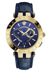 Versace V-Race Dual Time Leather Strap Watch, 46mm