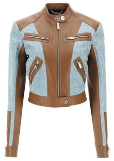 Versace 'versace allover' lamb leather biker jacket