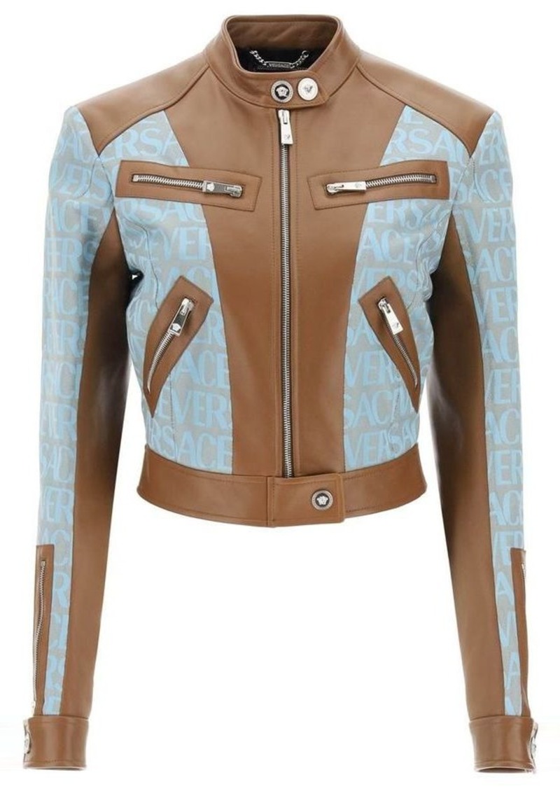 Versace 'versace allover' lamb leather biker jacket