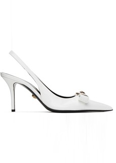 Versace White Gianni Ribbon Mid Slingback Heels