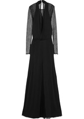 Versace Woman Layered Open Knit-paneled Silk Gown Black