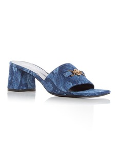 Versace Women's Baroque Print Denim Block Heel Slide Sandals