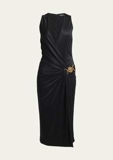 Versace Wrap-Front Jersey Midi Dress with Medusa Detail