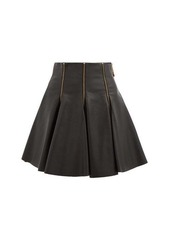 Versace Zip-embellished pleated leather mini skirt